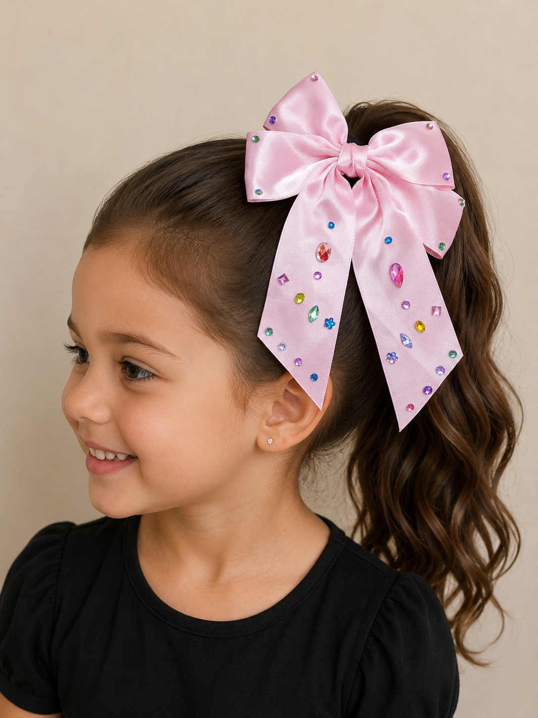 Pink Satin Bedazzled bow