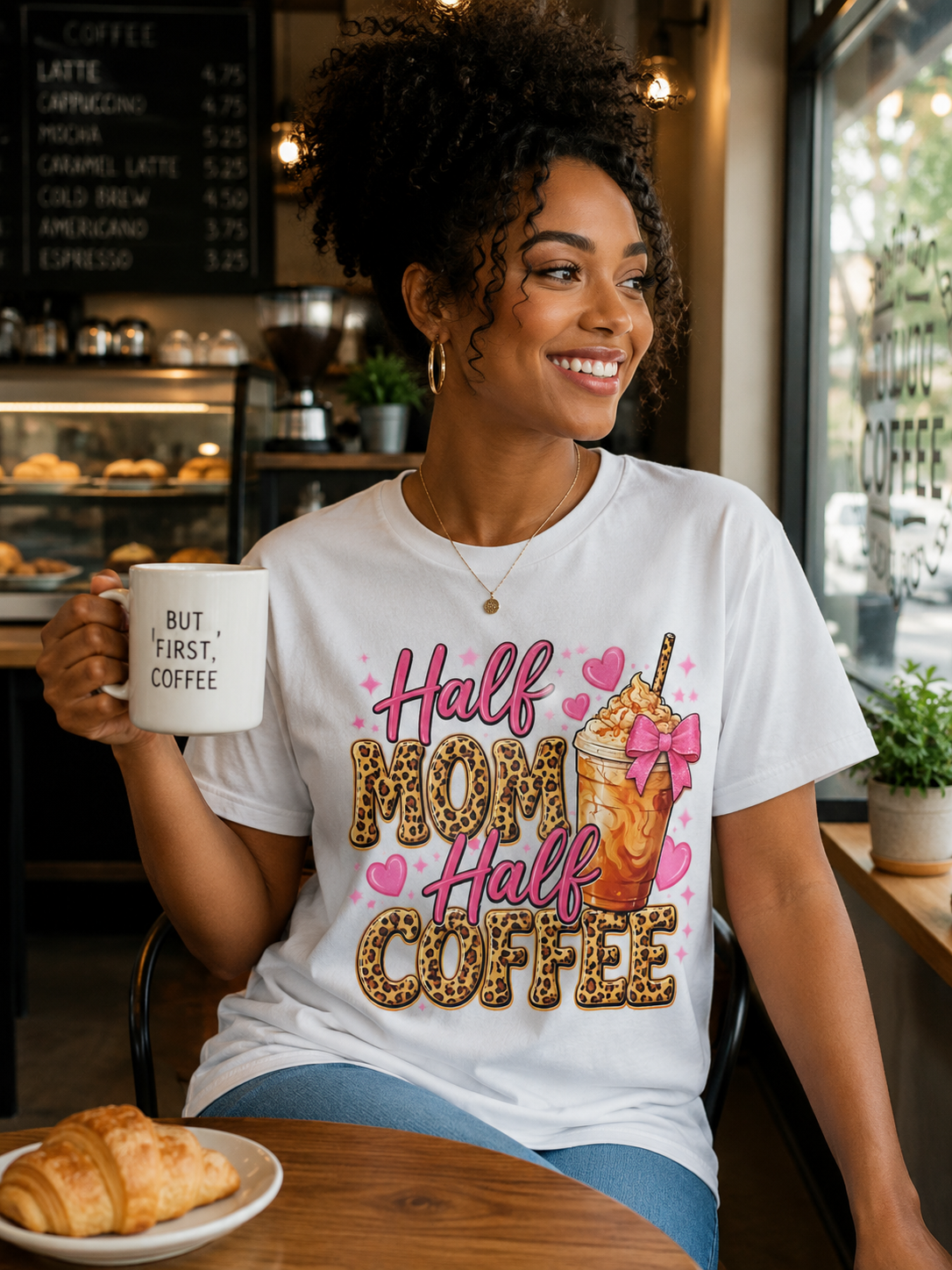 Half Mom Half Coffee - T-shirt