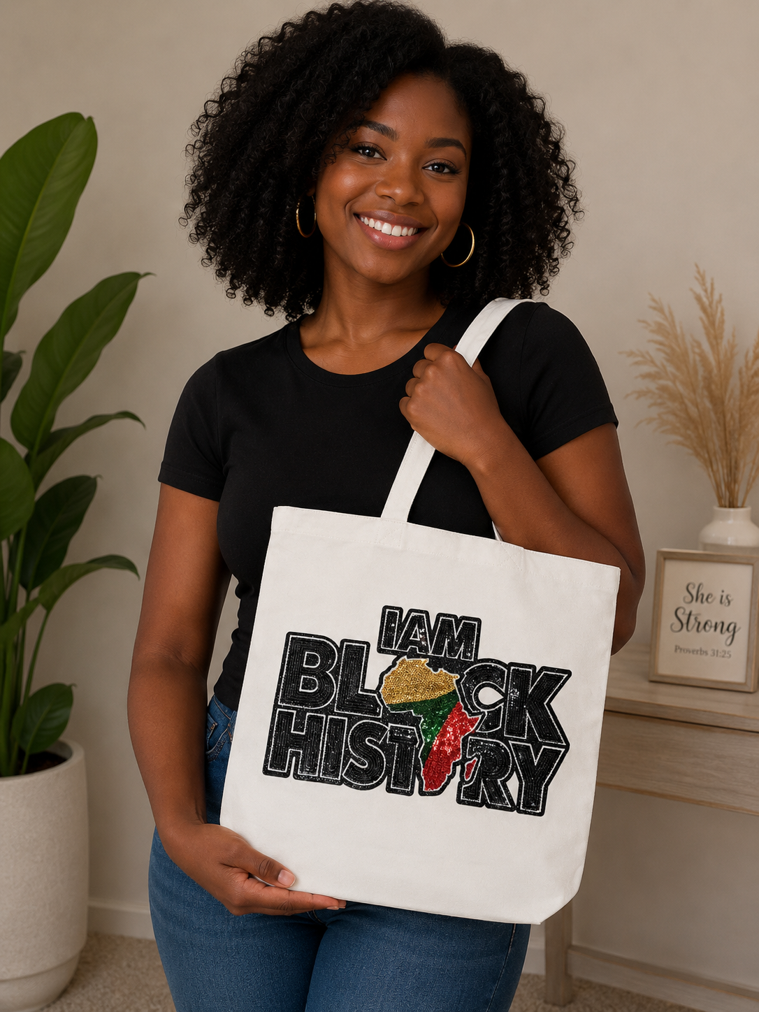 I am Black History-Sequin Patch-Tote Bag