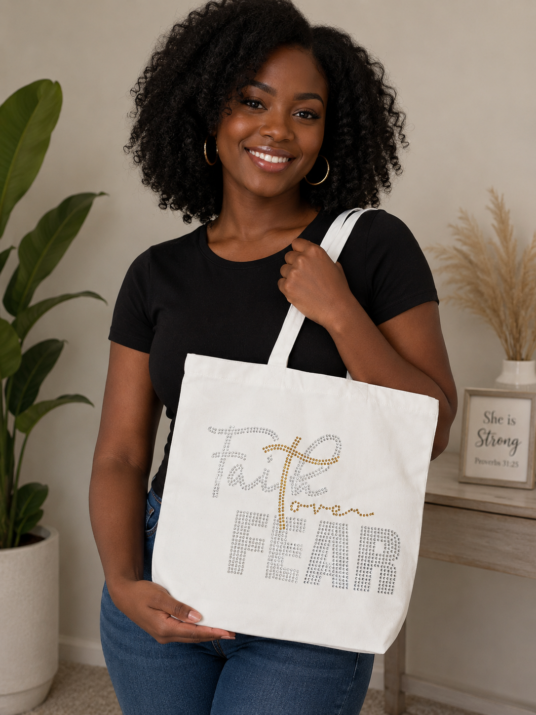 Faith Over Fear (Rhinestone )-Tote Bag